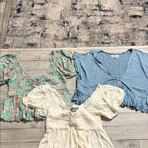 Urban Outfitters Floral Green, Soft Blue, and Cream Blouses
